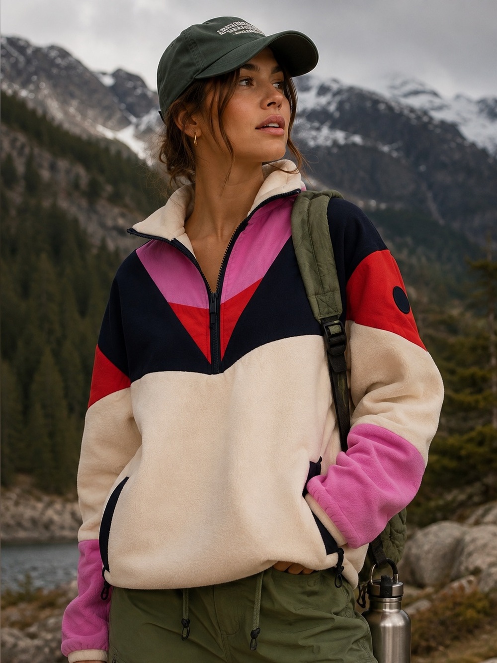 Sweaty Betty Anthropologie Colorblock Half Zip Fleece Pullover US 10 NWOT